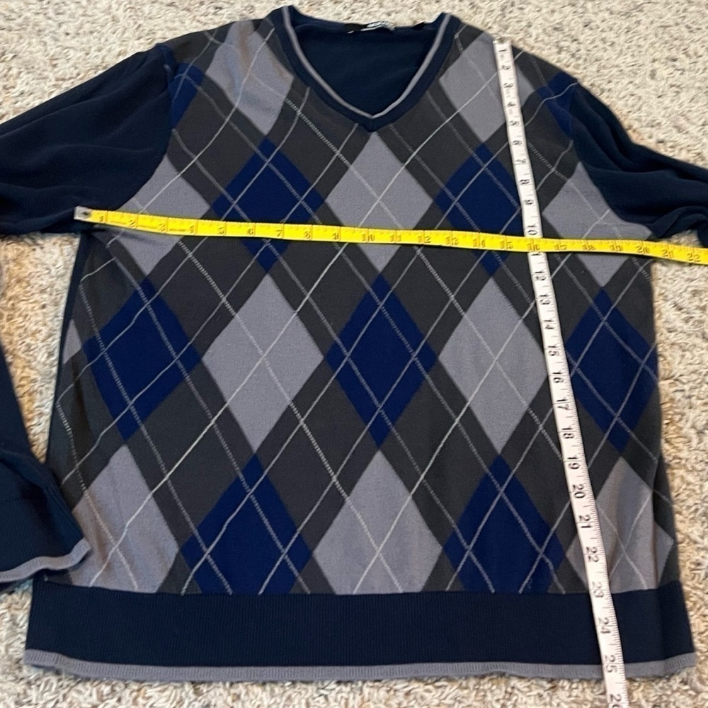 Murano Luxurious Fine Cotton Men’s V Neck Argyle Sweater Blue Gray Pullover M - Picture 3 of 6